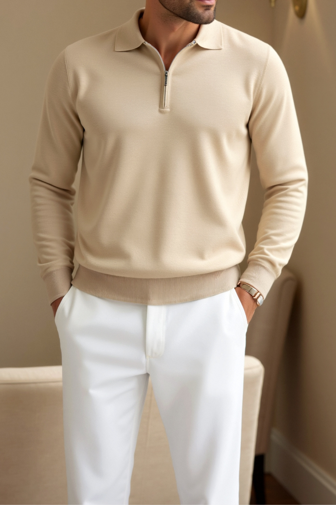 Men's Long Sleeve Polo Shirt with Modern Design 1