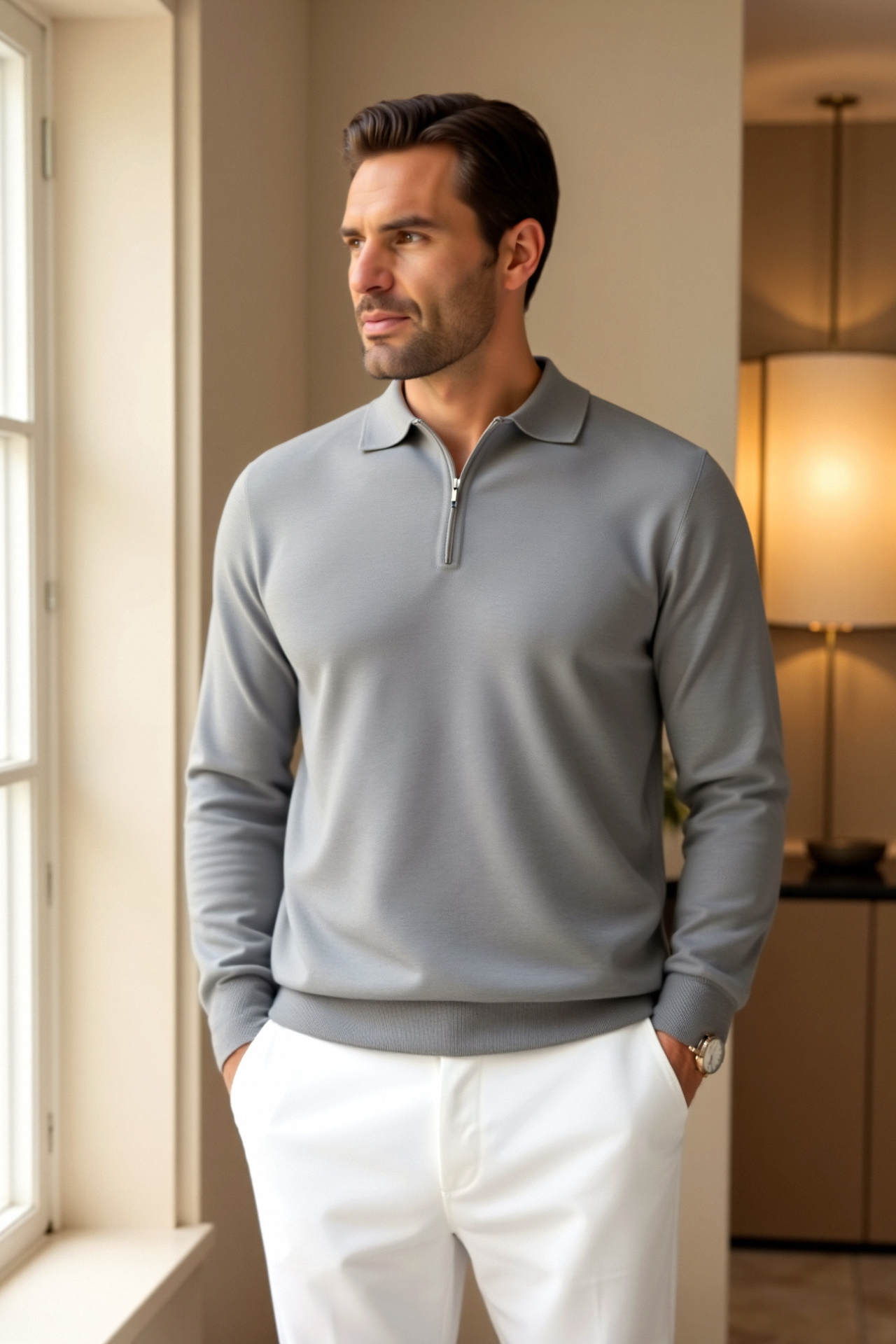 Men's Long Sleeve Polo Shirt with Modern Design 4