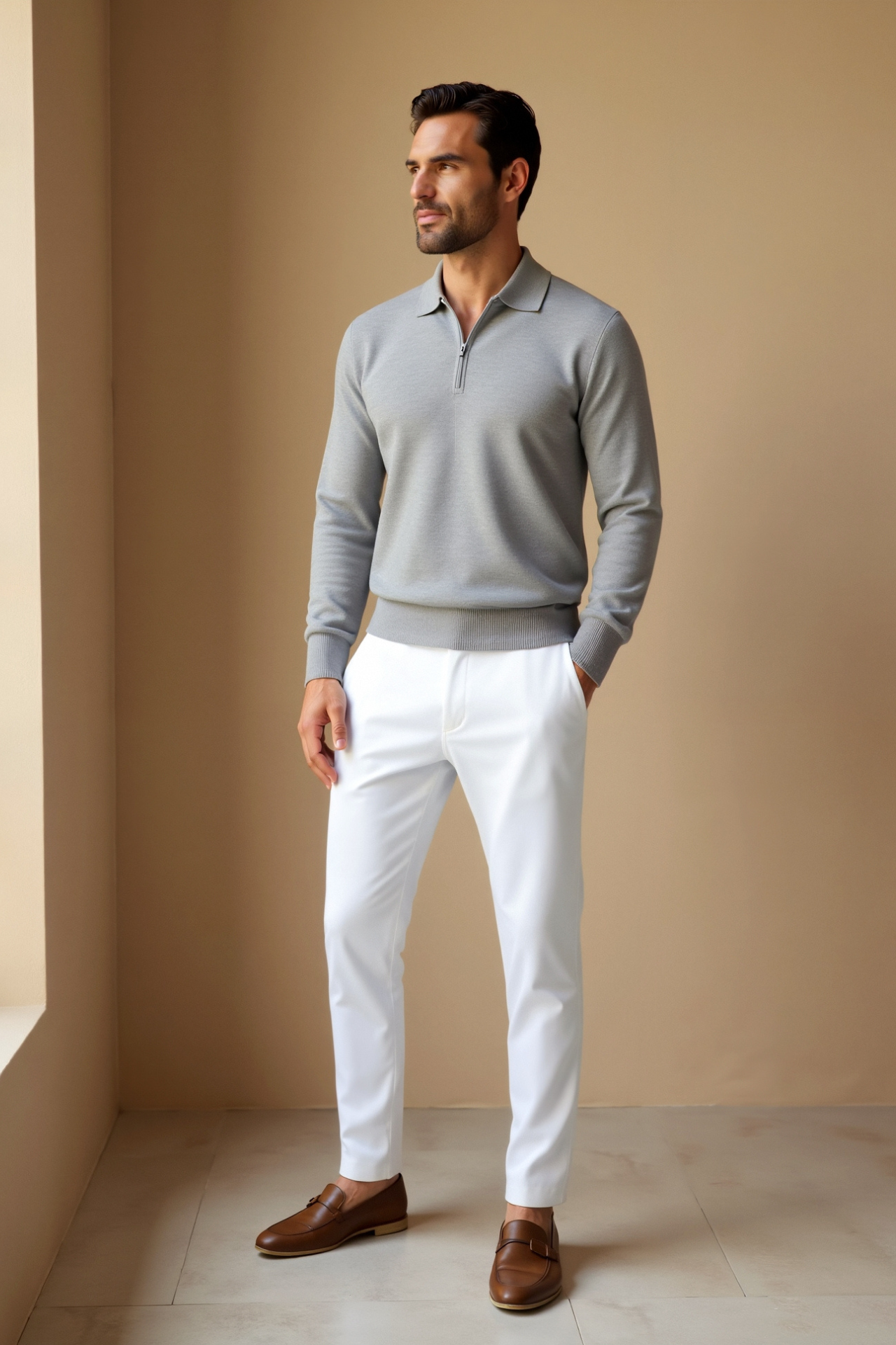 Men's Long Sleeve Polo Shirt with Modern Design 5
