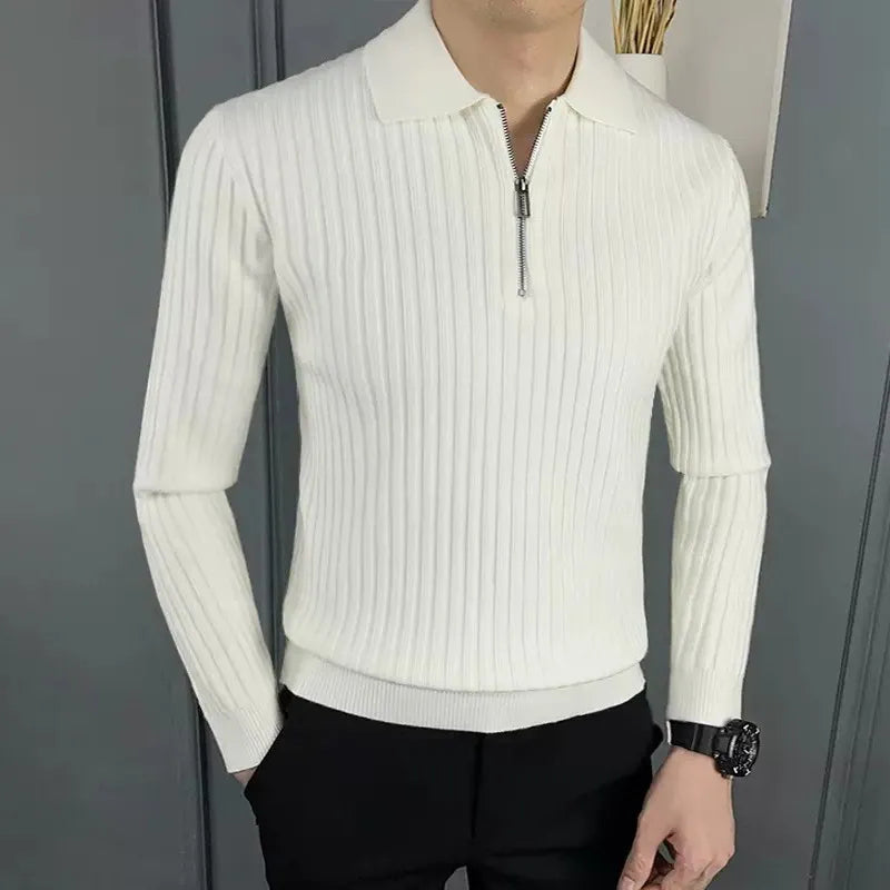 Men's Merino Wool Zipper Polo Sweater 3