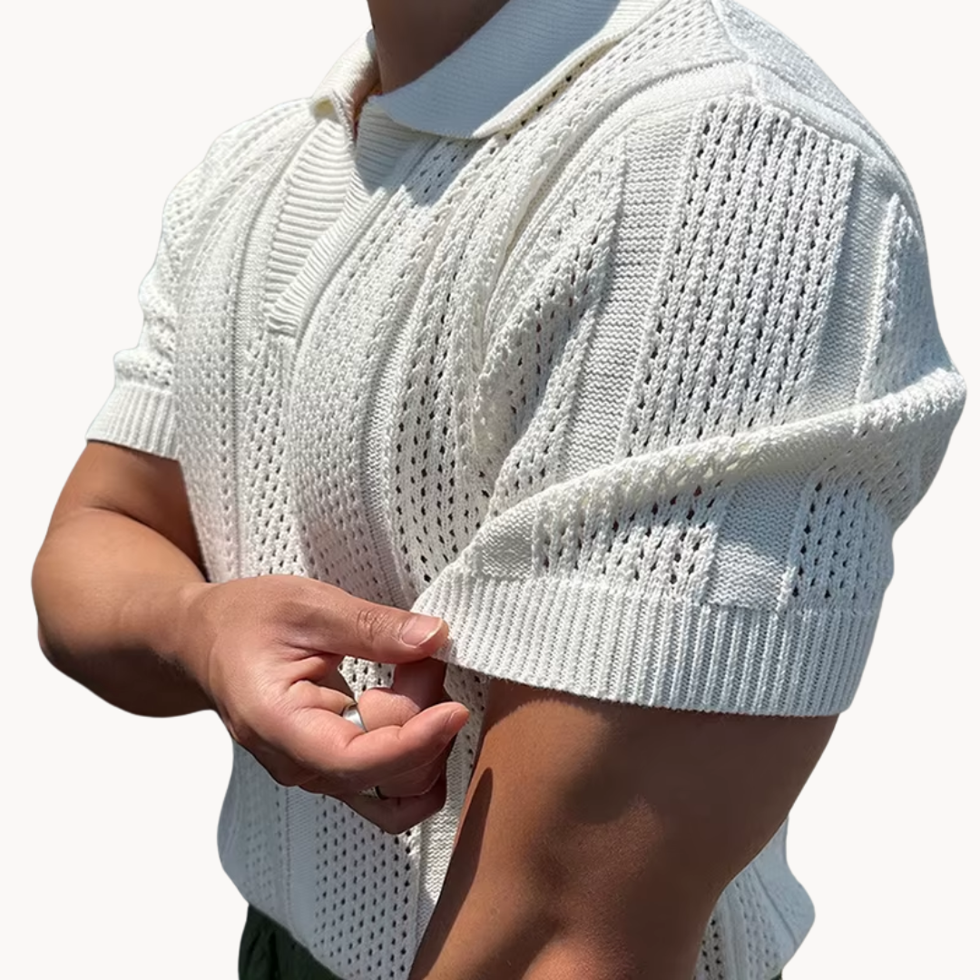 Men's Open Collar Mesh Shirt - Breathable Slim Fit Shirt 3
