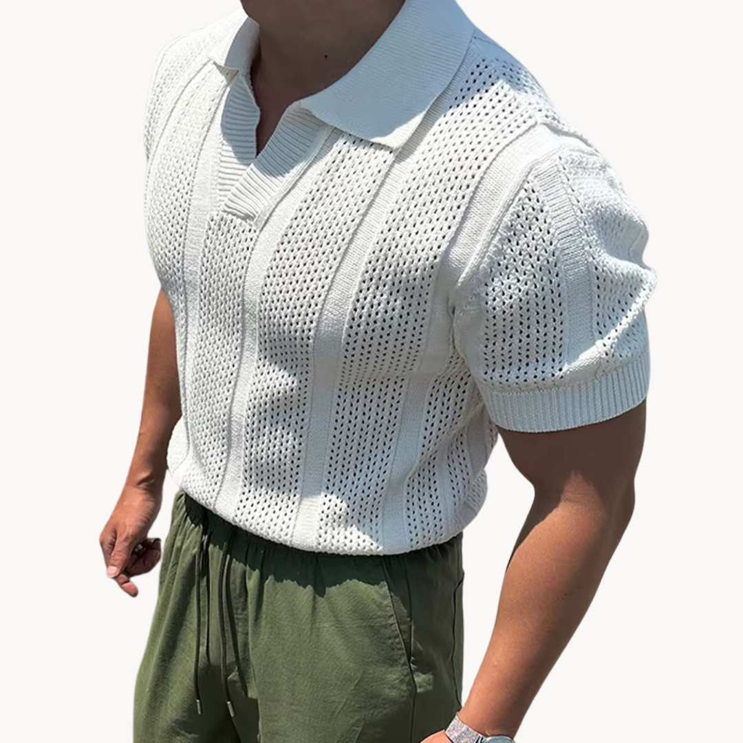 Men's Open Collar Mesh Shirt - Breathable Slim Fit Shirt 4