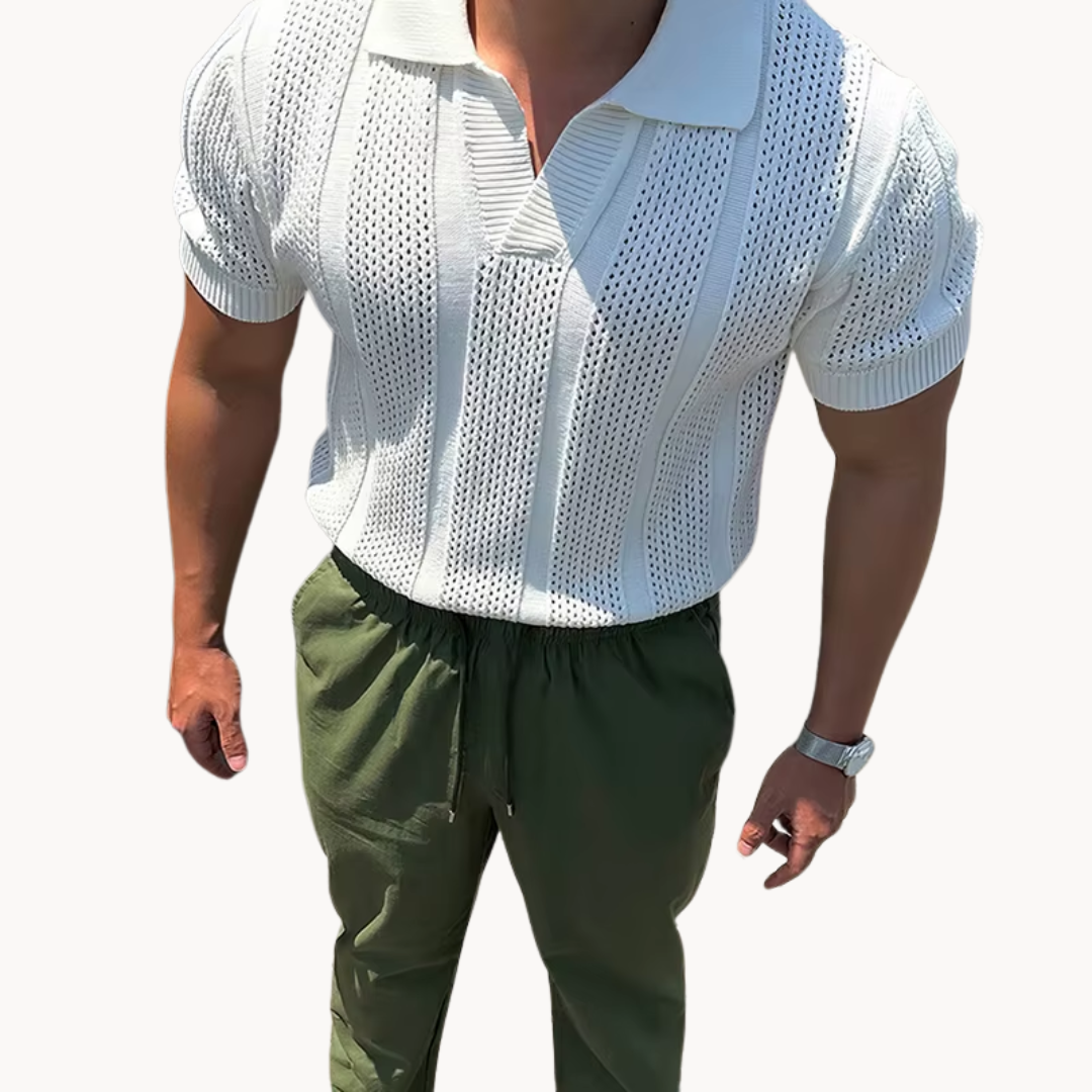 Men's Open Collar Mesh Shirt - Breathable Slim Fit Shirt 7