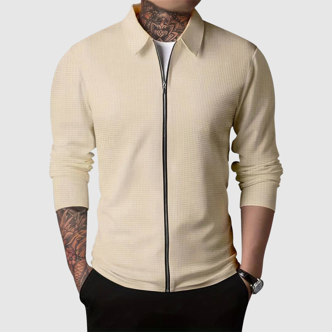 Men's Quarter Zip Sweater - Waffle Knit Long Sleeve Casual Wear 0