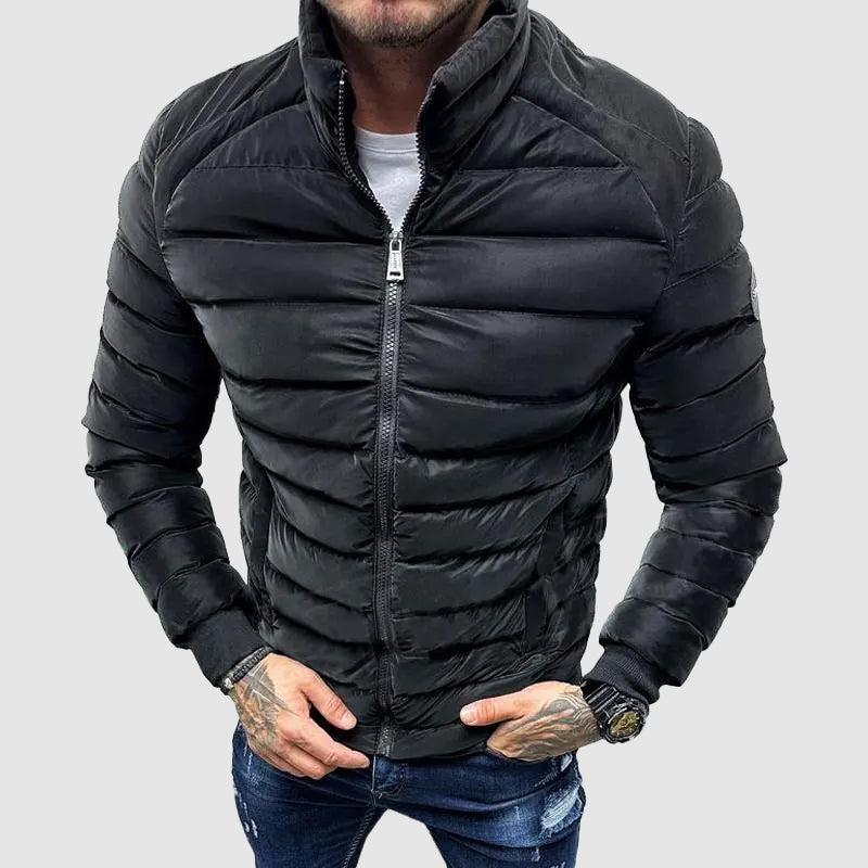Men's Quilted Puffer Jacket with High Collar 0
