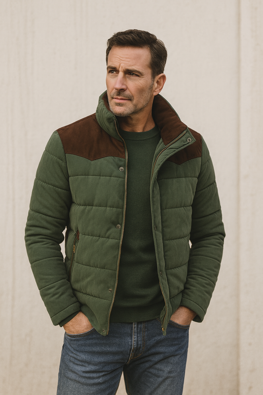 Men's Quilted Winter Jacket with Suede Shoulder Detail 0