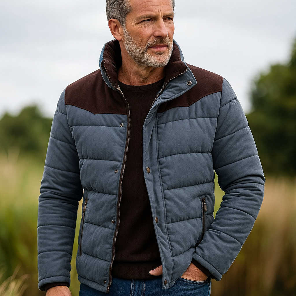 Men's Quilted Winter Jacket with Suede Shoulder Detail 3