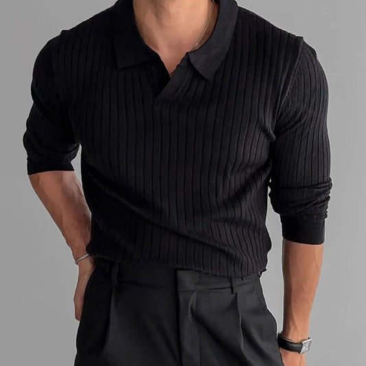 Men's Ribbed Polo Shirt - Tailored Fit for Casual & Semi-Formal Wear