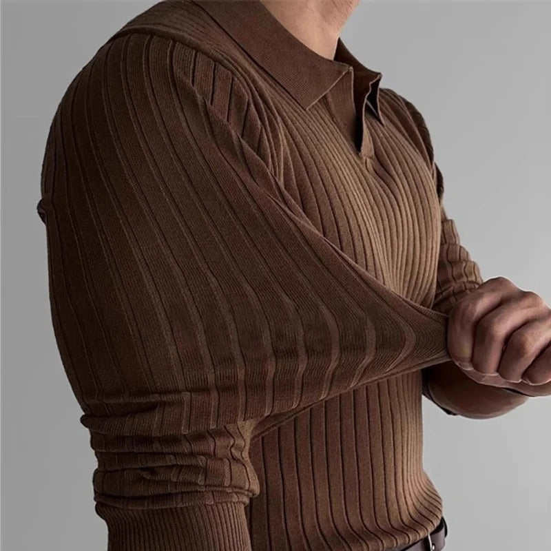 Men's Ribbed Polo Shirt - Tailored Fit for Casual & Semi-Formal Wear