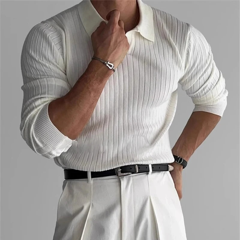 Men's Ribbed Polo Shirt - Tailored Fit for Casual & Semi-Formal Wear