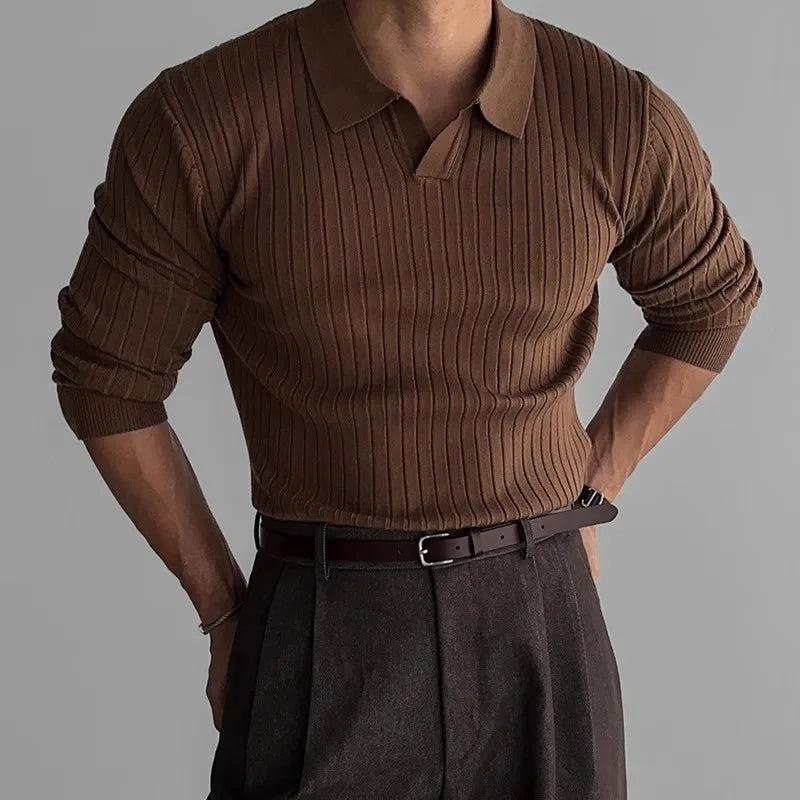 Men's Ribbed Polo Shirt - Tailored Fit for Casual & Semi-Formal Wear