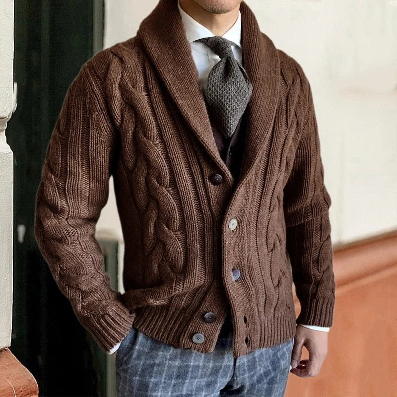 Men's Shawl Collar Zip Up Cardigan for Winter Warmth 2