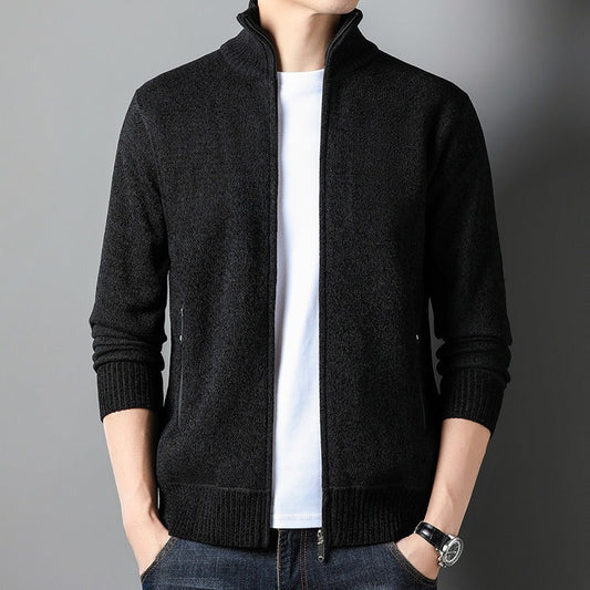 Men's Slim Fit Knit Cardigan with Stand Collar 0