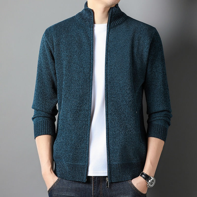 Men's Slim Fit Knit Cardigan with Stand Collar 1