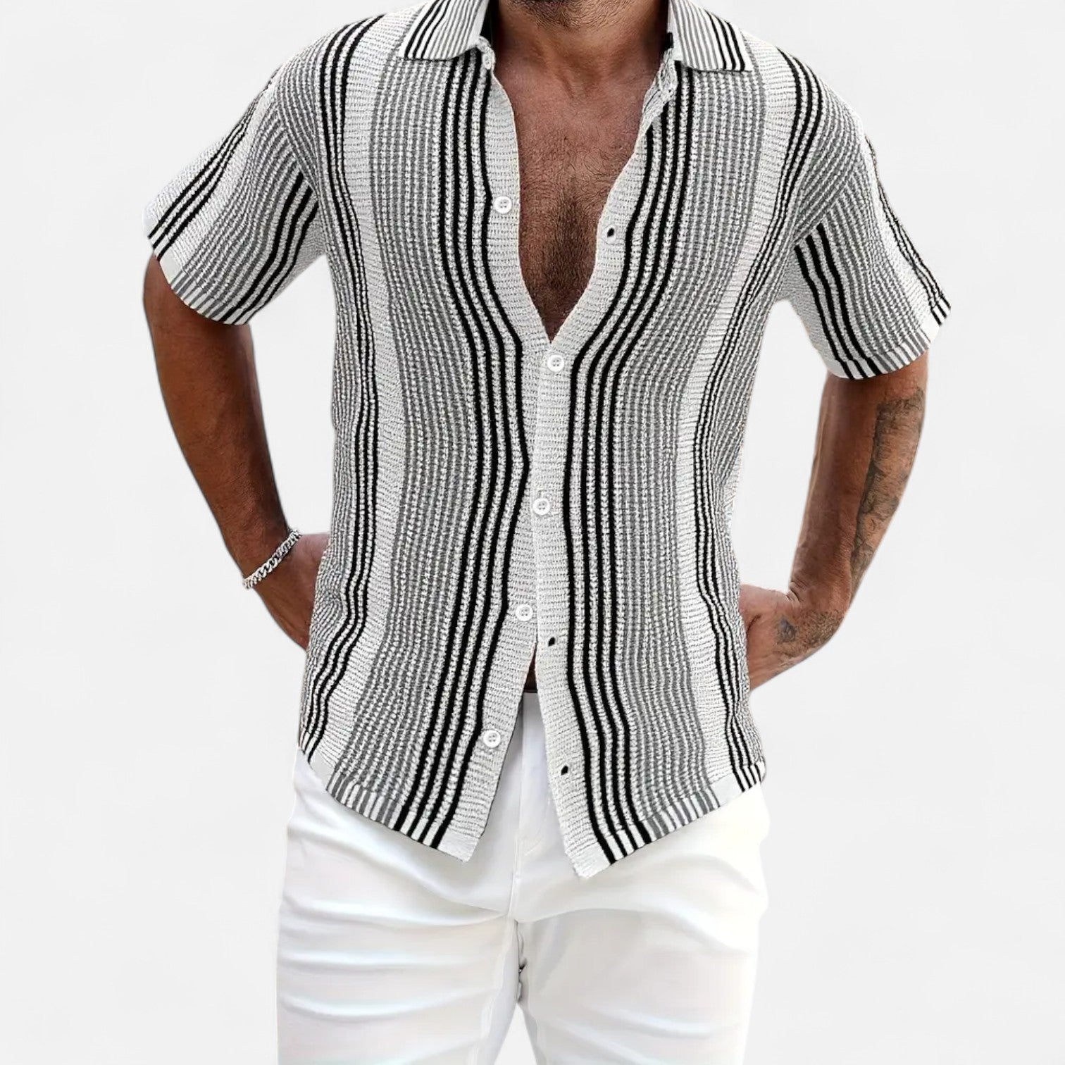 Men's Striped Button-Up Dress Shirt for Warm Weather 1