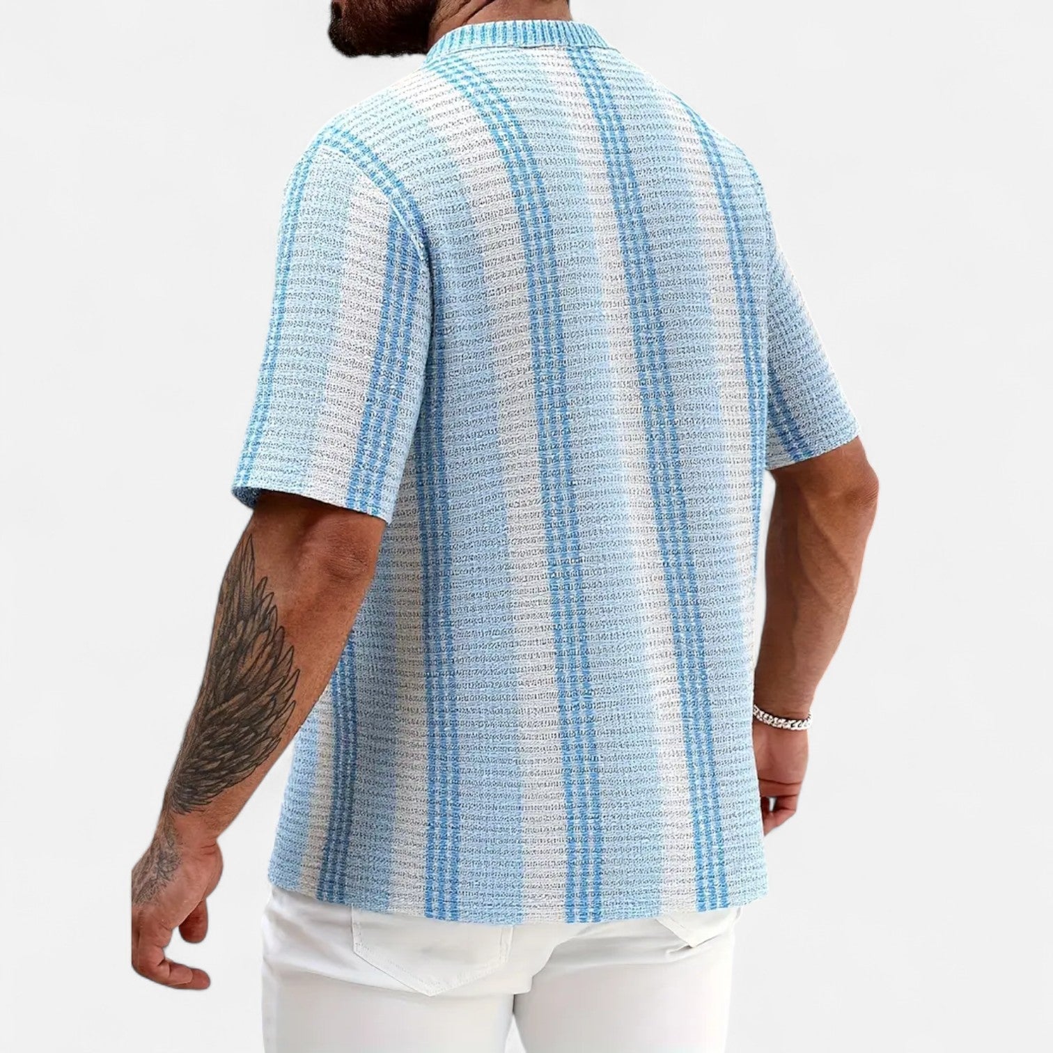 Men's Striped Button-Up Dress Shirt for Warm Weather 2
