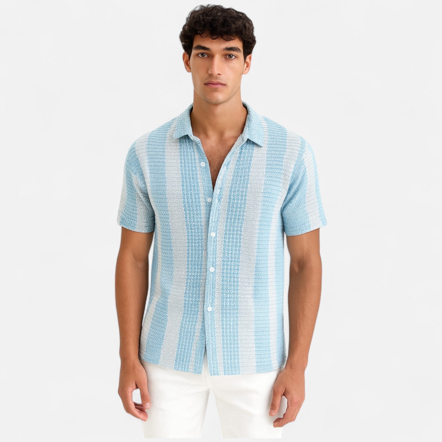 Men's Striped Button-Up Dress Shirt for Warm Weather 3