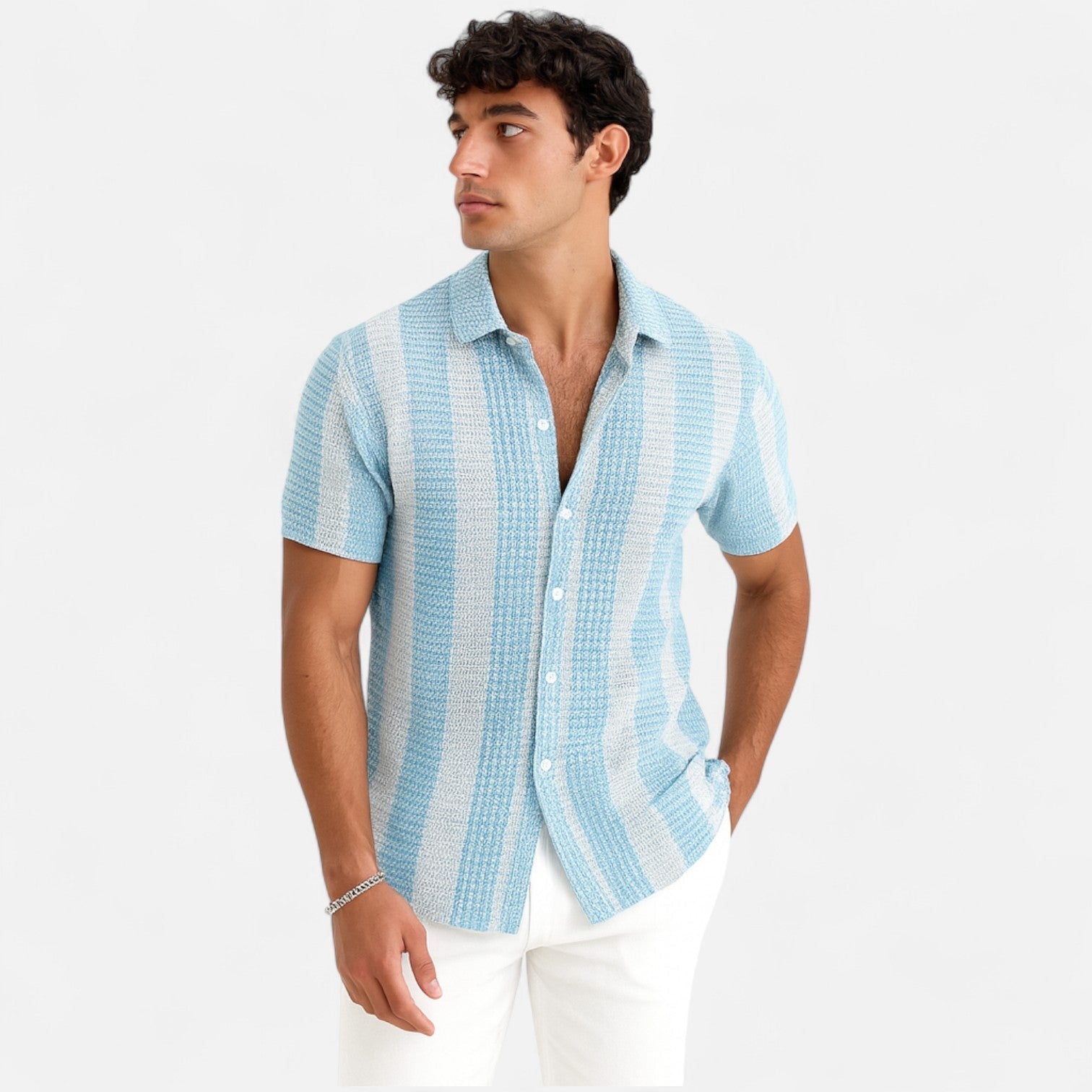 Men's Striped Button-Up Dress Shirt for Warm Weather 4