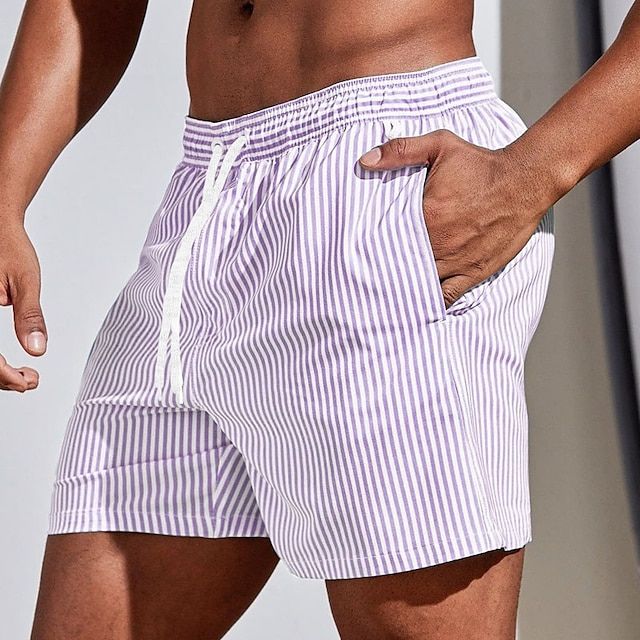 Men's Striped Swim Shorts - Quick-Drying Swim Trunks