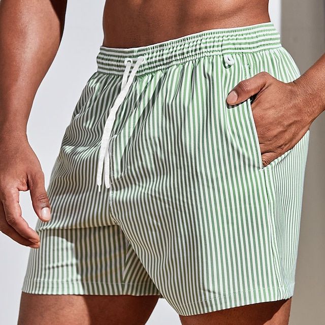 Men's Striped Swim Shorts - Quick-Drying Swim Trunks