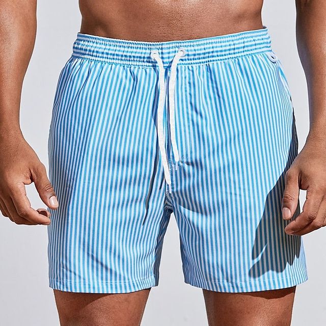 Men's Striped Swim Shorts - Quick-Drying Swim Trunks
