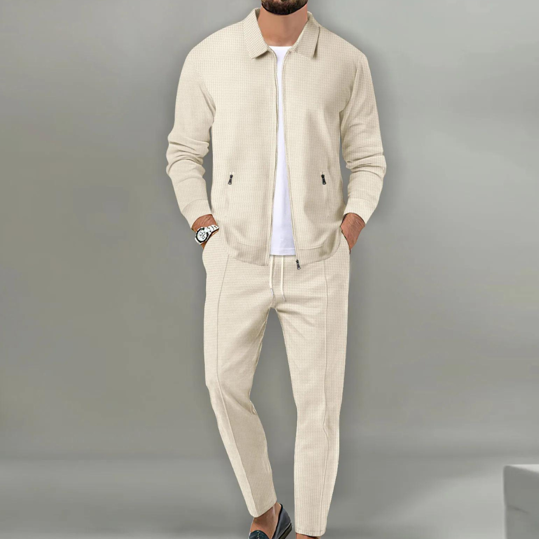 Men's Two-Piece Suit with Zipper Closure for Modern Style