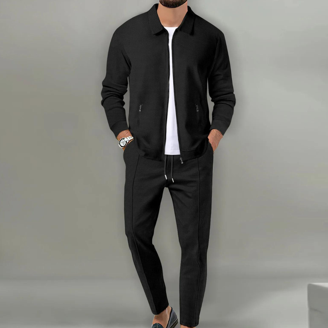 Men's Two-Piece Suit with Zipper Closure for Modern Style