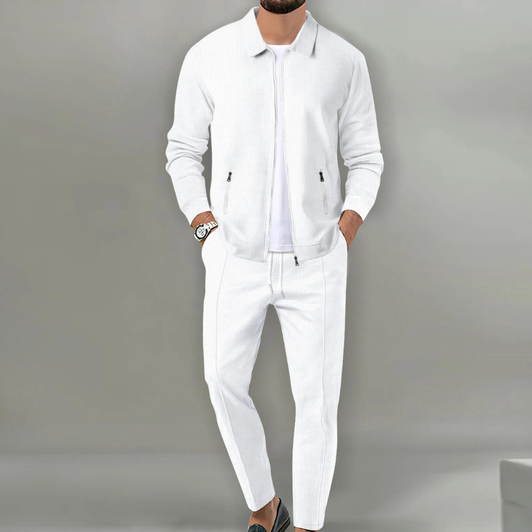 Men's Two-Piece Suit with Zipper Closure for Modern Style