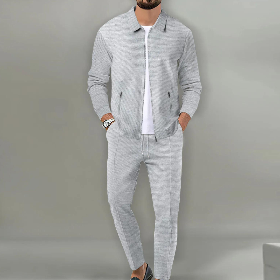 Men's Two-Piece Suit with Zipper Closure for Modern Style