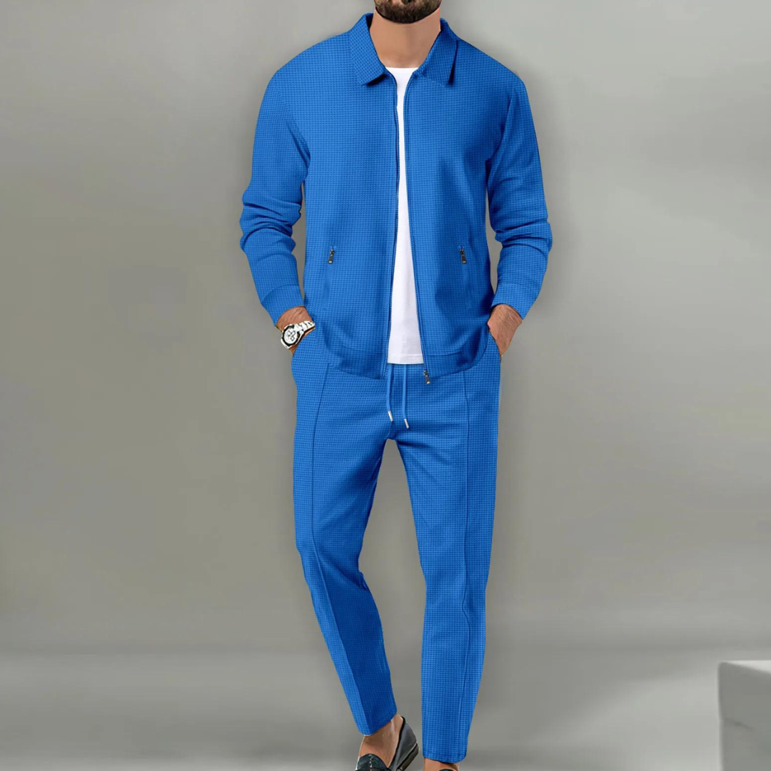 Men's Two-Piece Suit with Zipper Closure for Modern Style