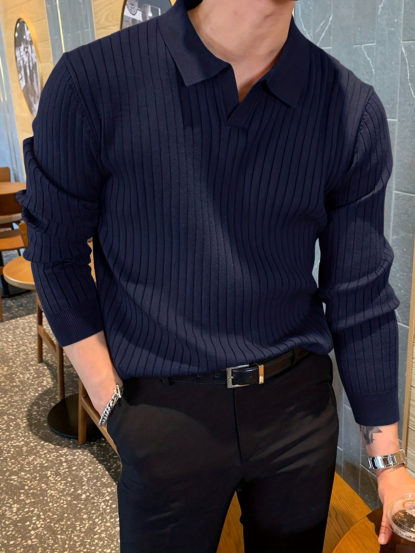 Men's V-Neck Knit Sweatshirt 1