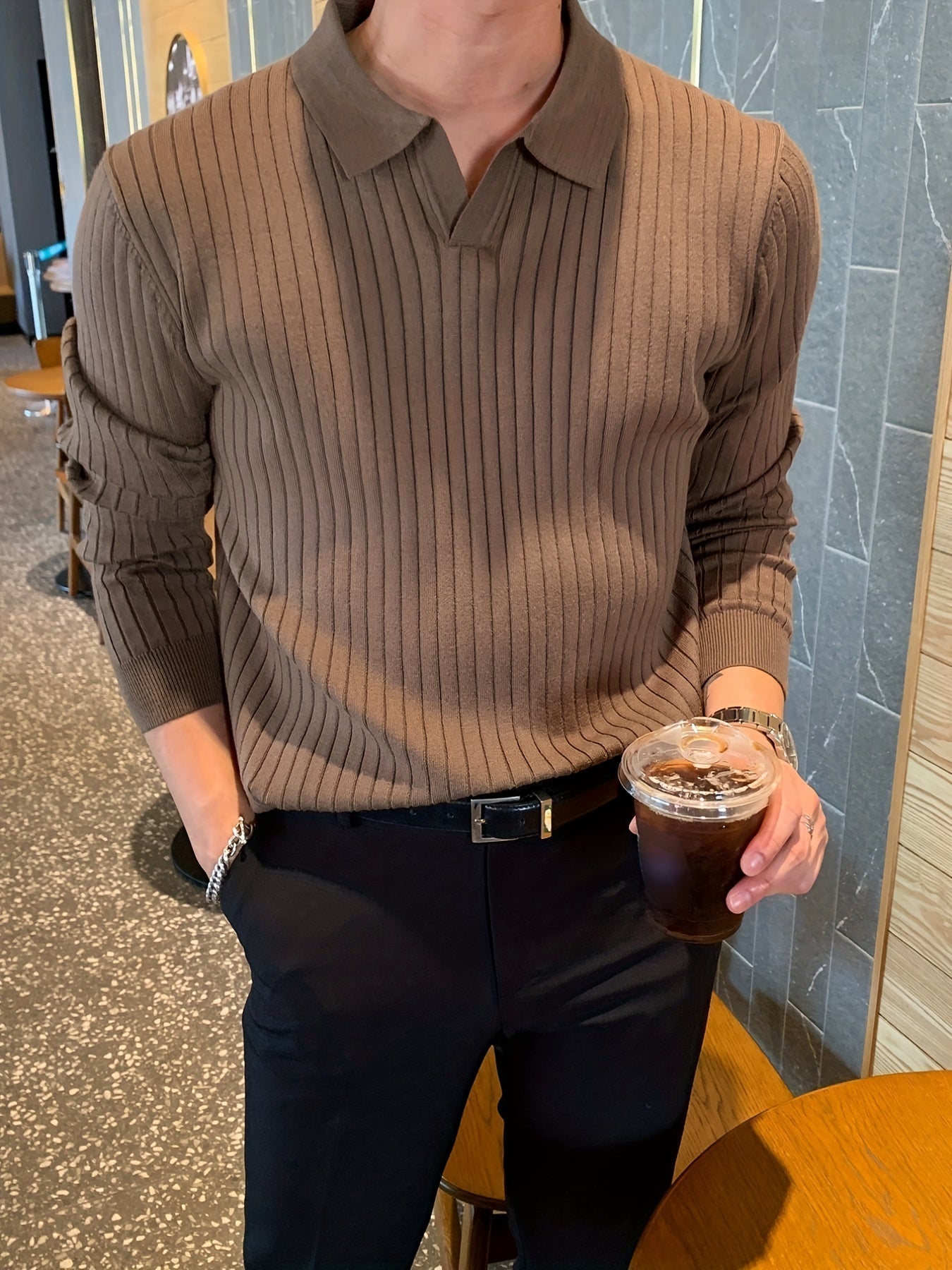 Men's V-Neck Knit Sweatshirt 2