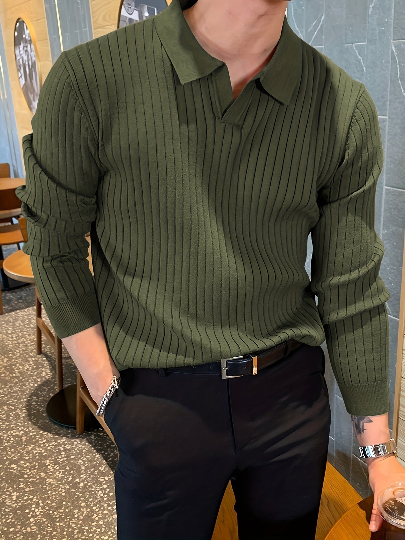 Men's V-Neck Knit Sweatshirt 4