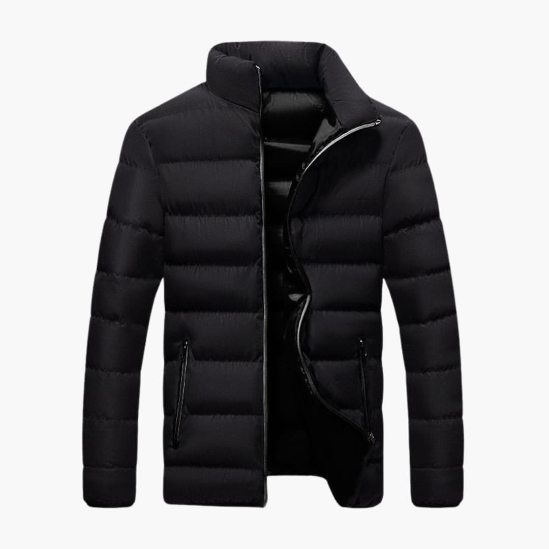 Men's Winter Jacket with High Collar and Zippered Pockets 0