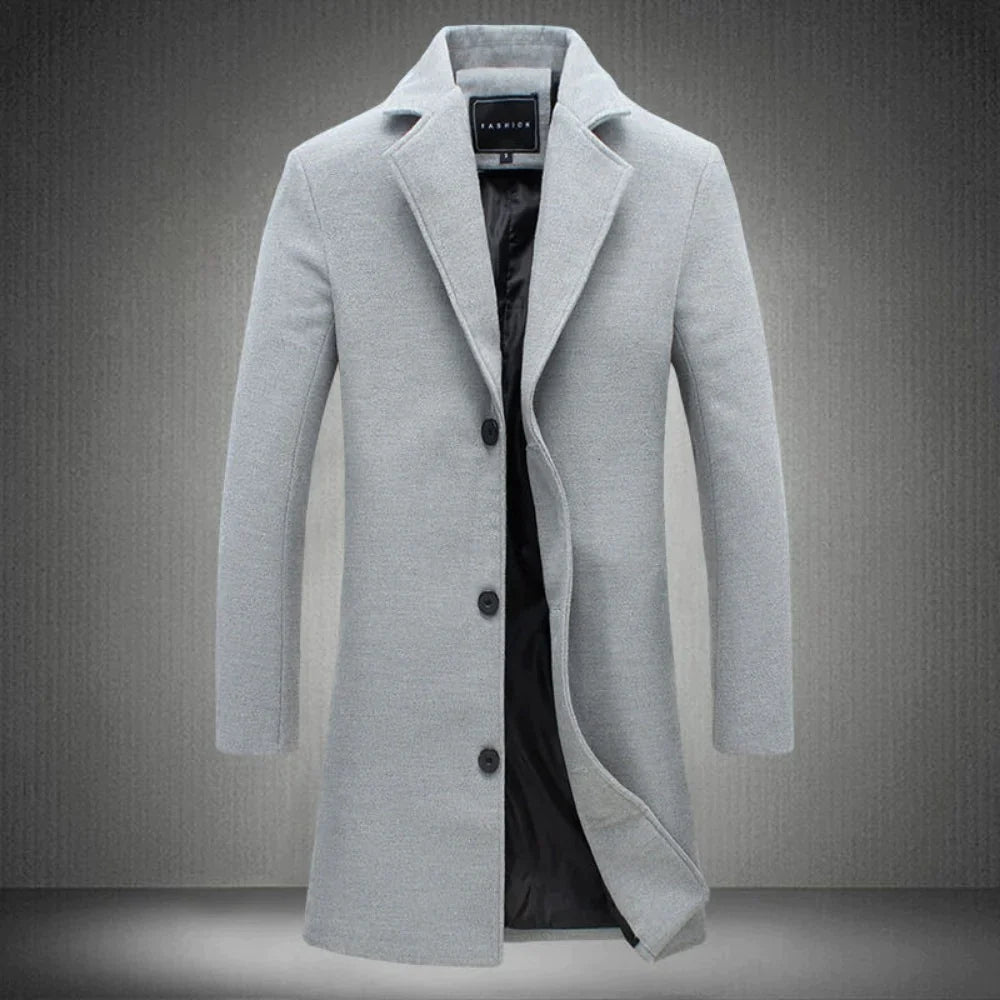Men's Wool Overcoat - Stylish Men's Long Coat for Winter