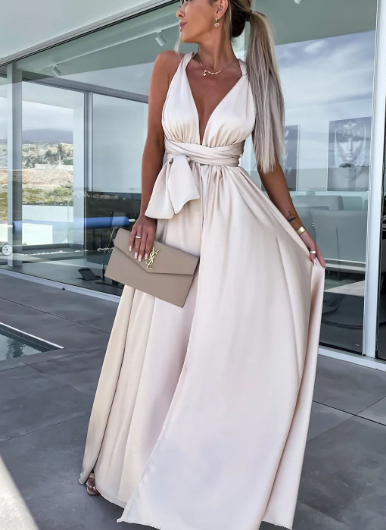 Variant image for Robe Longue Femme Chic Été Tissu Fluide-33
