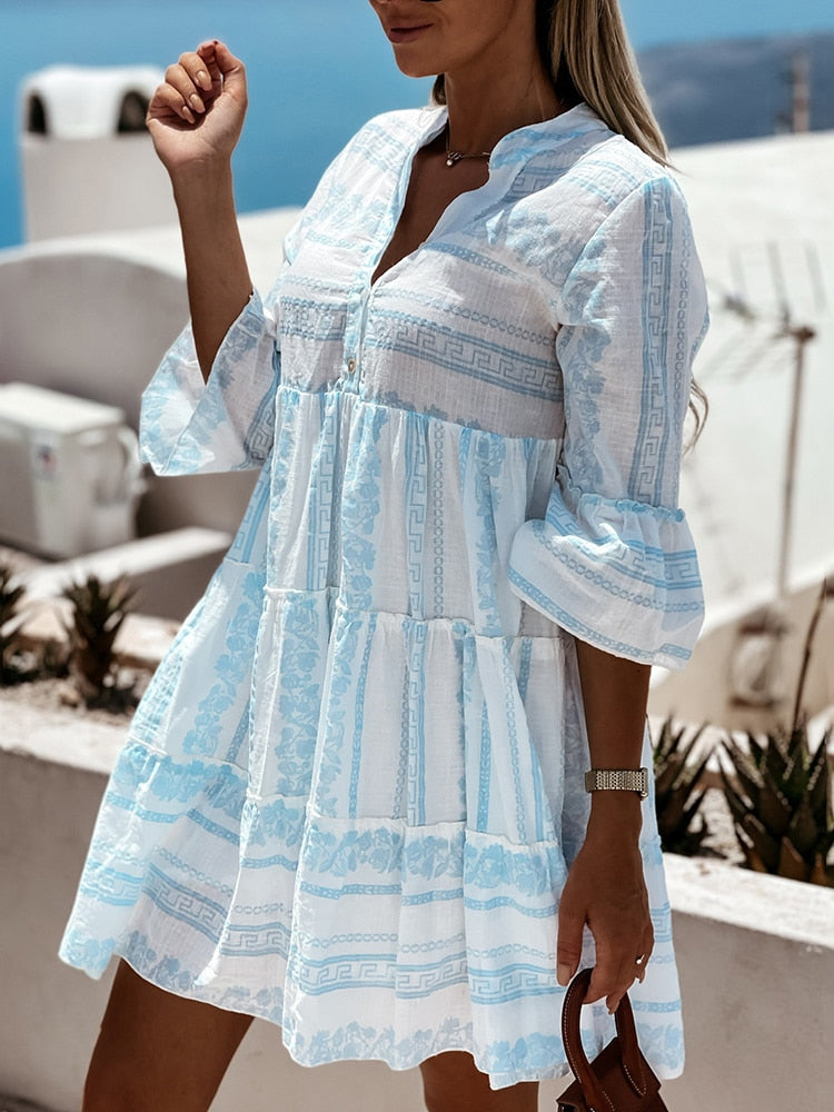 Women's Boho Ruffle Summer Dress with Flared Sleeves 8