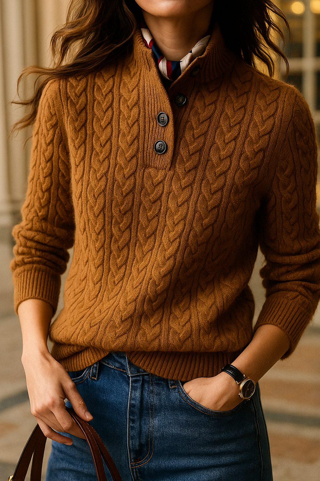 Women's Cable Knit Button-Up Sweater 0