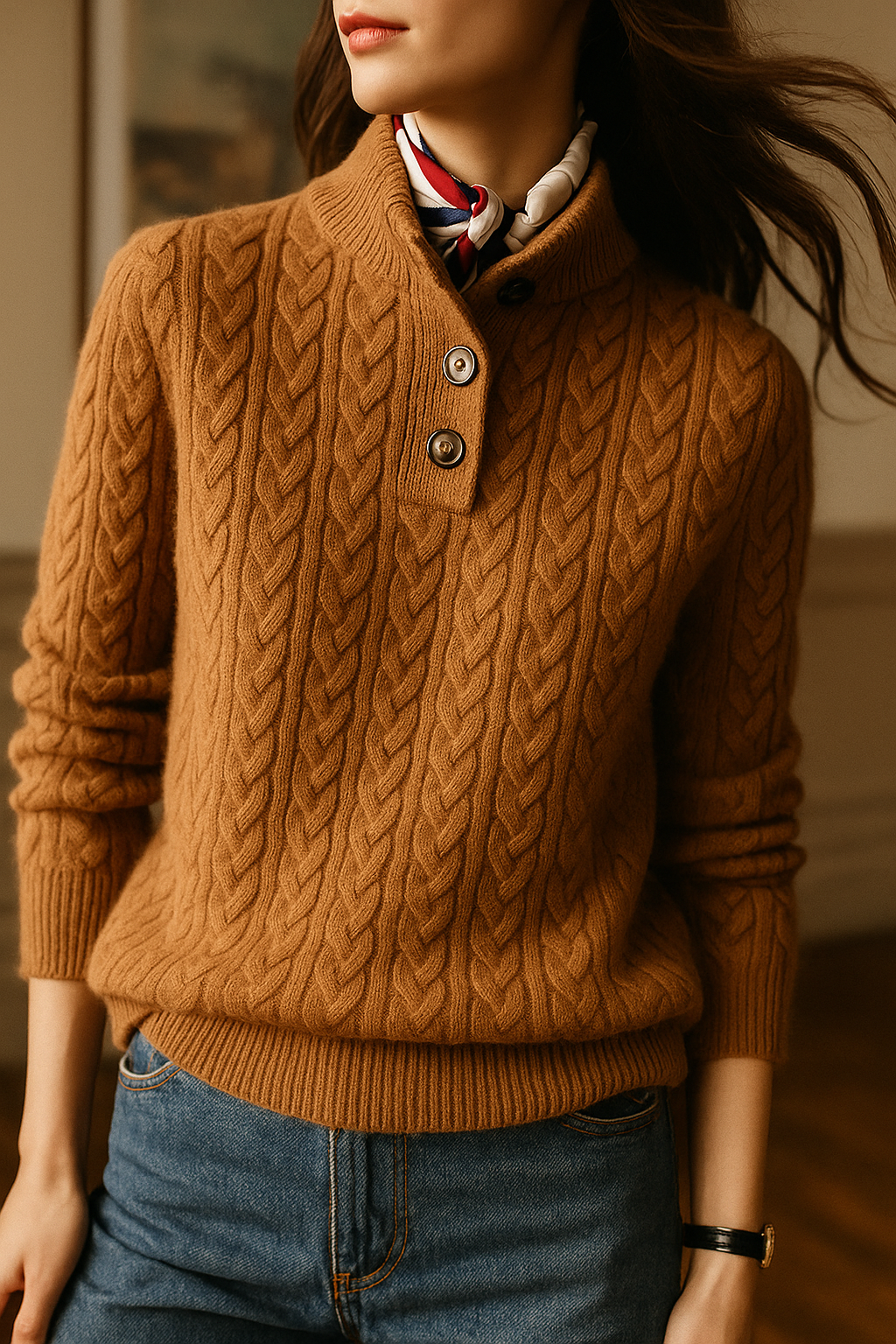 Women's Cable Knit Button-Up Sweater 1