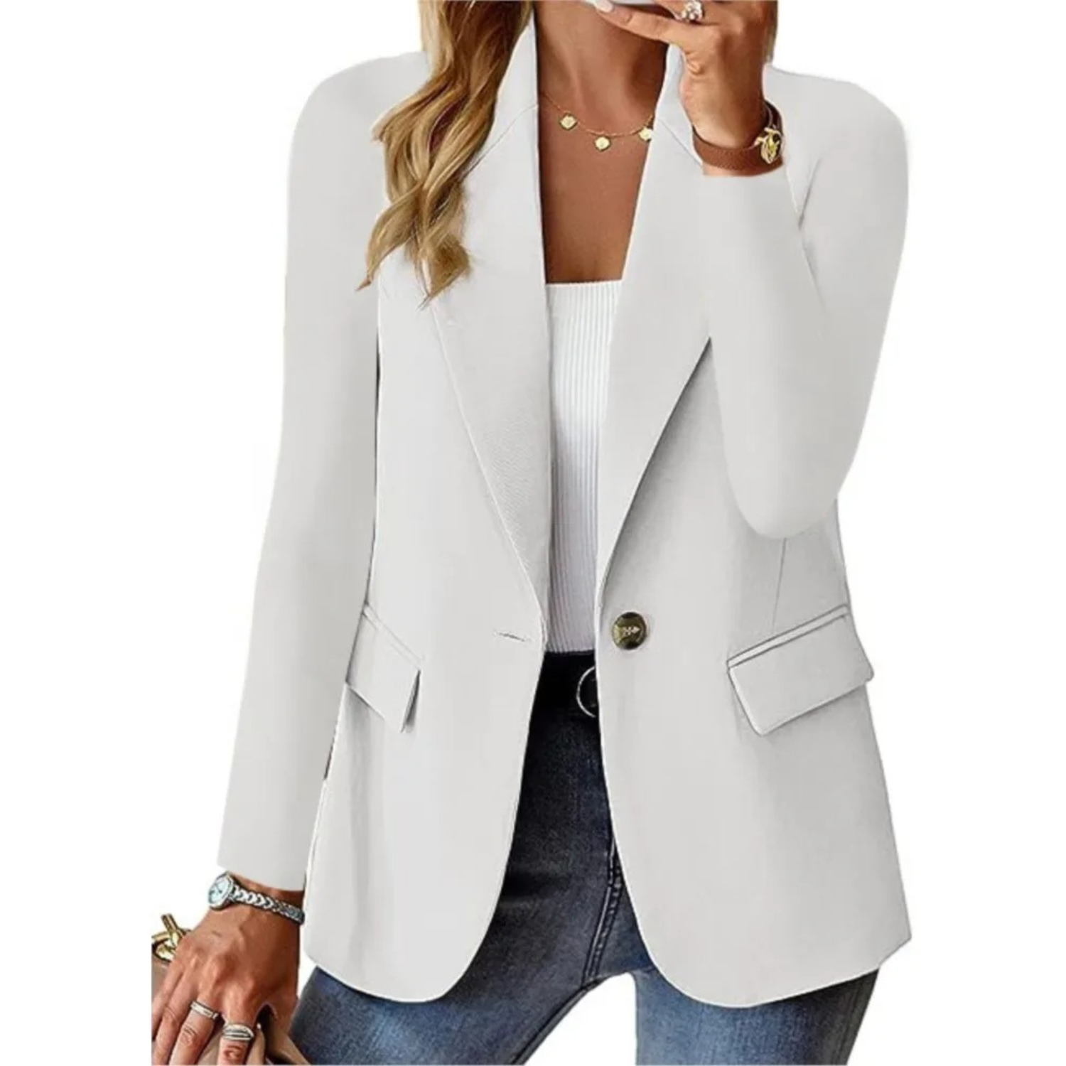 Women's Casual Blazer with Pockets and Button Detail 0