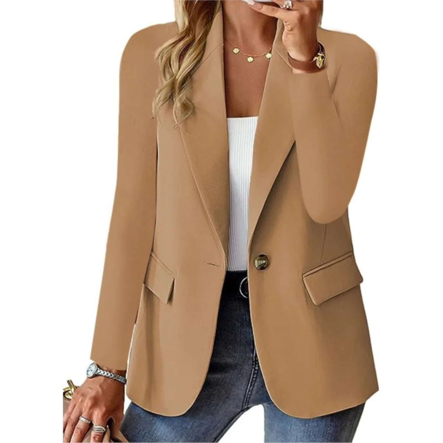 Women's Casual Blazer with Pockets and Button Detail 3
