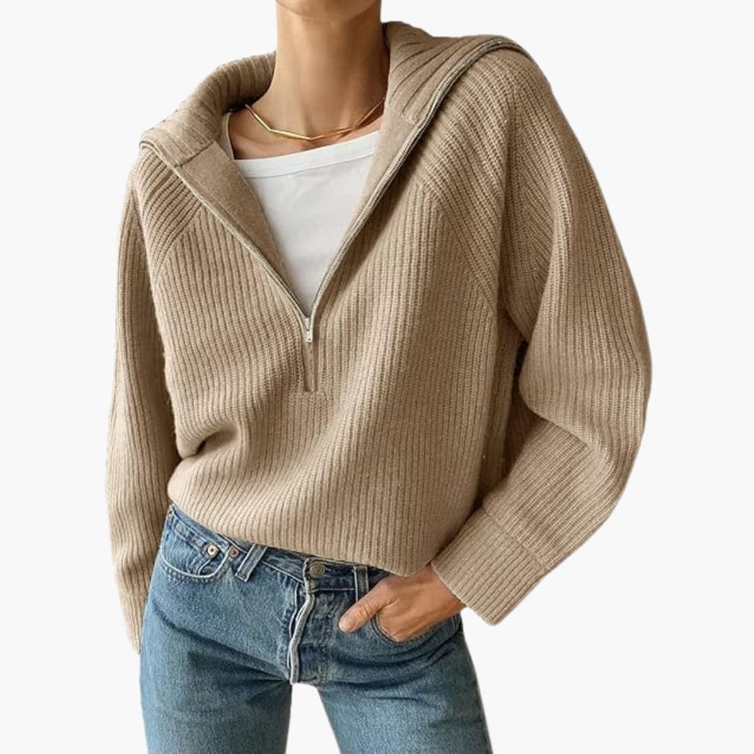 Women's Half-Zip Sweater with Stand-Up Collar 0