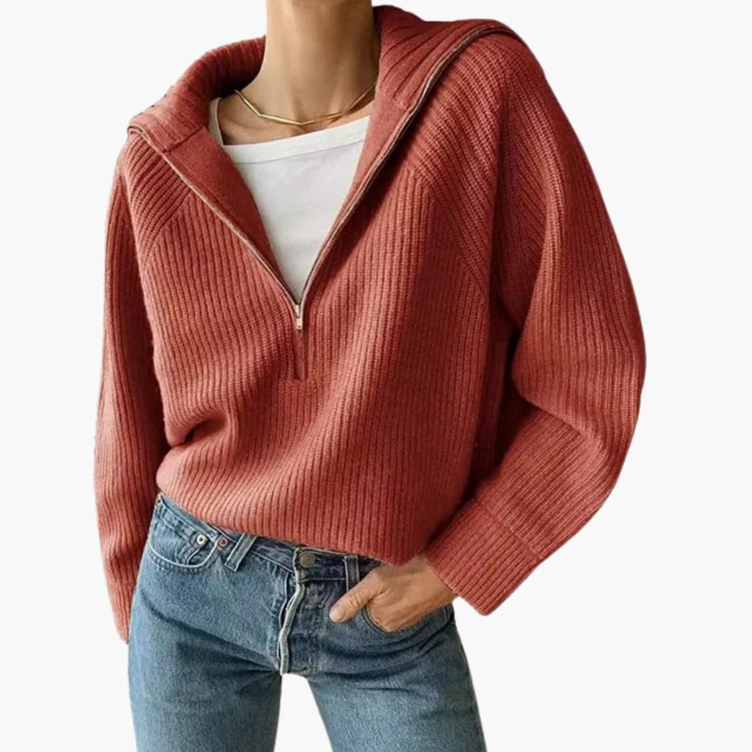 Women's Half-Zip Sweater with Stand-Up Collar 2