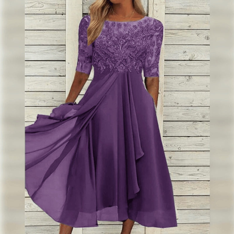 Women's Lace Chiffon Midi Dress 2