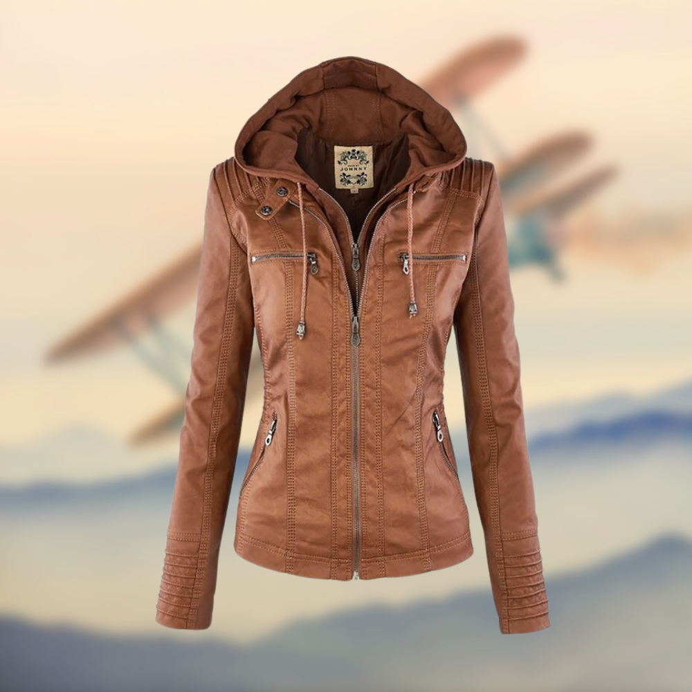 Women's Leather Jacket with Hood 1