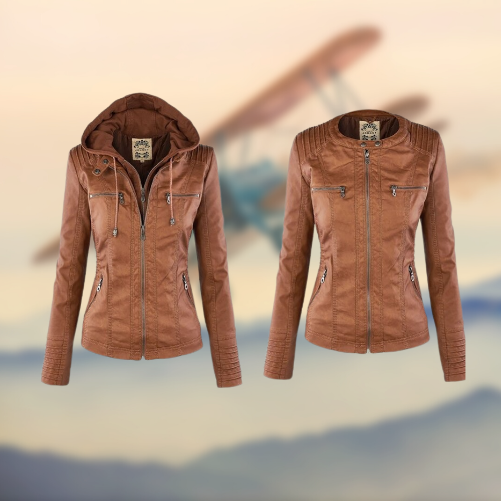 Women's Leather Jacket with Hood 2