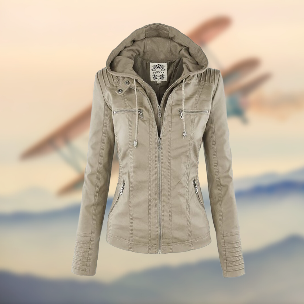 Women's Leather Jacket with Hood 3