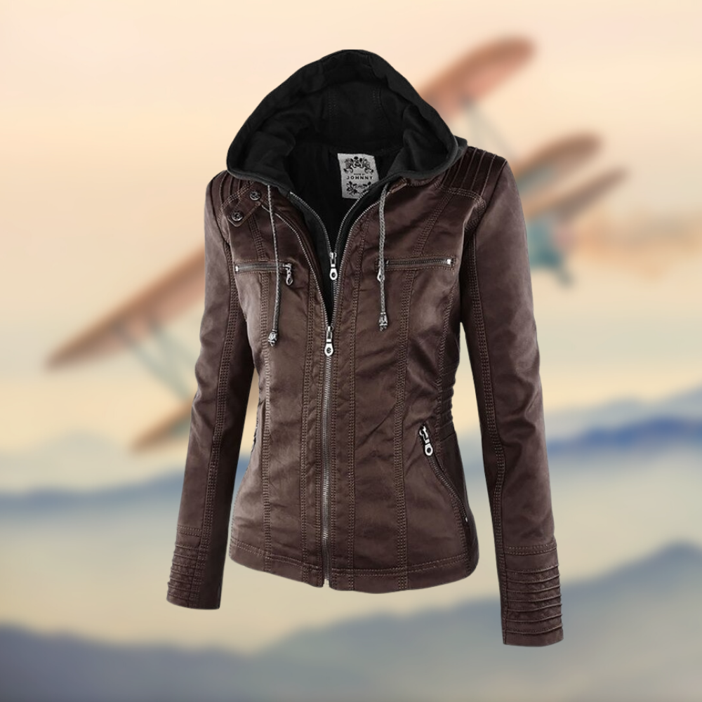 Women's Leather Jacket with Hood 4
