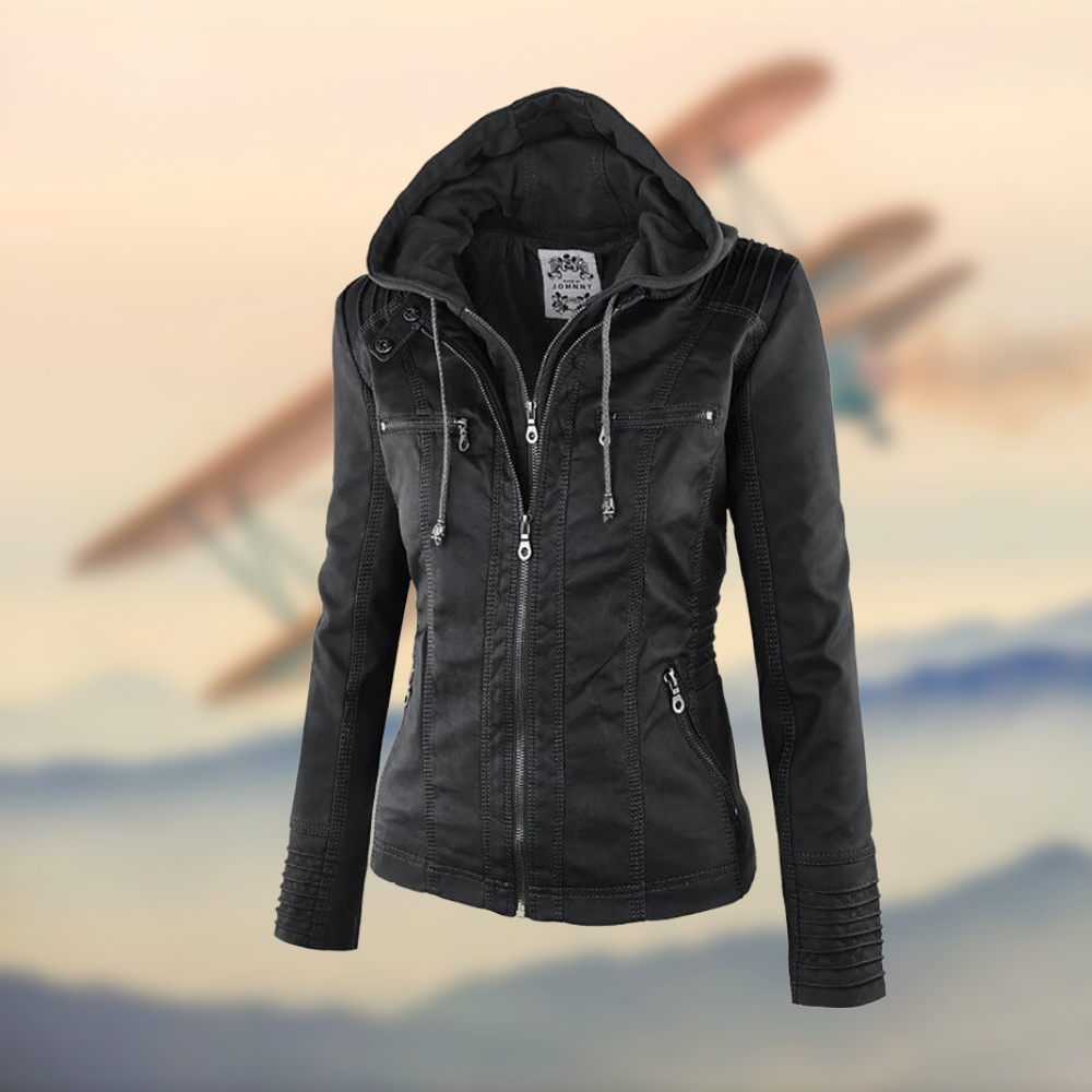 Women's Leather Jacket with Hood 5
