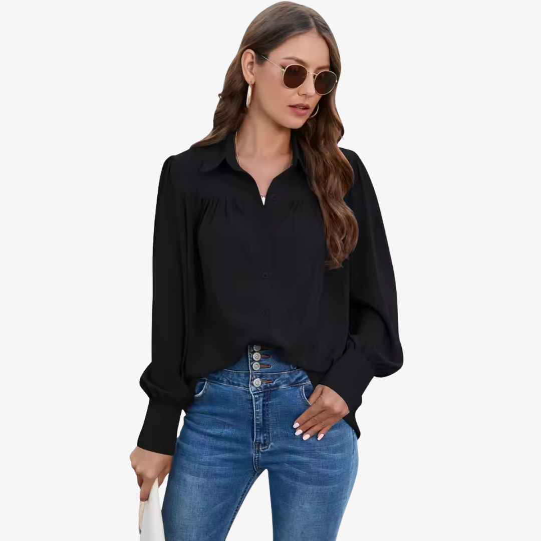 Women's Long Sleeve Chiffon Blouse with Lantern Sleeves 0